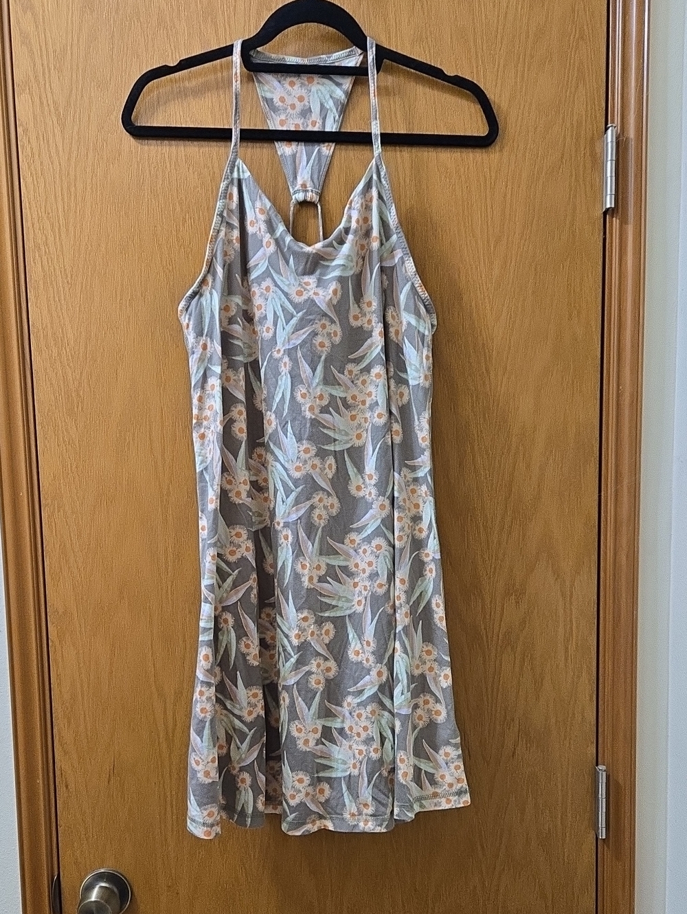 Patagonia Floral Halter Mini Dress in Light Gray and Peach
